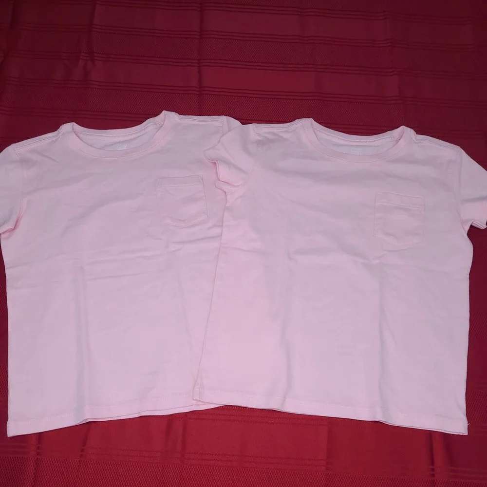 2 PK Vineyard Vines Pink TShirt Girls Sz XS(5-6) Solid Pocket Retail $29.50 Each